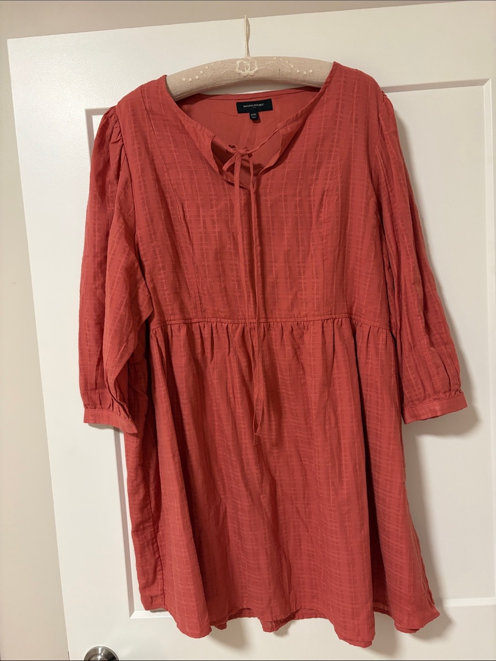 Banana Republic Rust Tie-Neck Midi Babydoll Dress